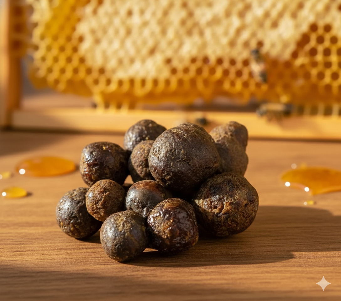 Propolis Extract balls on a slate
